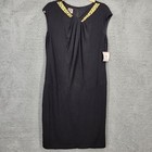Anne Klein Women's Size 10 Black V-Neck Sleeveless Knee Length Stretch Dress