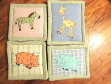 KIDSLINE MALAWI 4 SOFT WALL HANGINGS SAFARI JUNGLE ELEPHANT ZEBRA HIPPO GIRAFFE