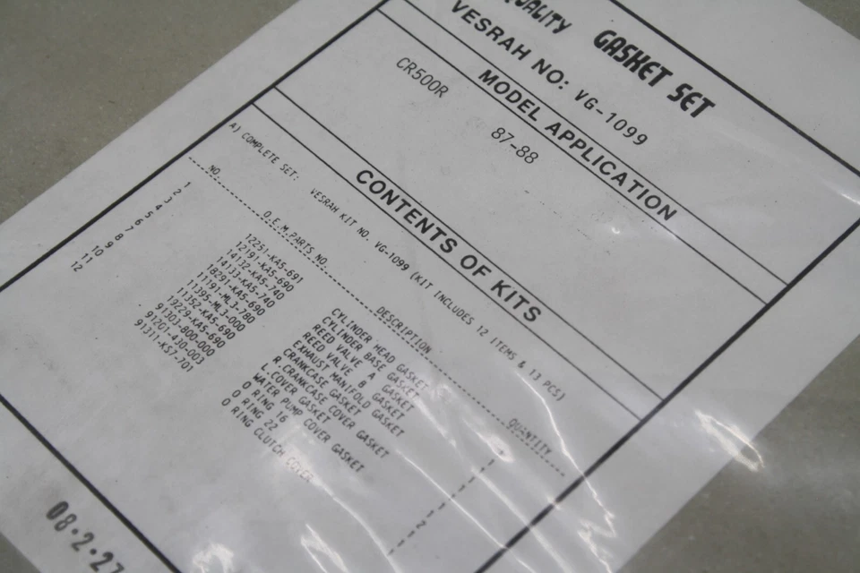 HONDA CR500R 1987 1888 JUEGO COMPLETO JUNTA MOTOR KIT VESRAH HECHO EN JAPÓN CR500 Foto 4 de 4