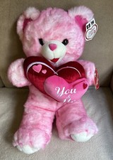 DAN DEE DARK PINK TEDDY BEAR HEART YOU  ME 2006 PLUSH 20" VALENTINE