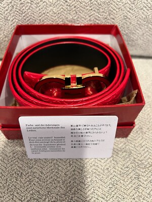 Men's Salvatore Ferragamo Belt, Red Leather, Gold/Red Buckle (46