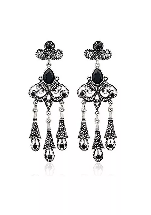 1920s Jewellery Earrings Black Bridal Great Gatsby 20s Gangster