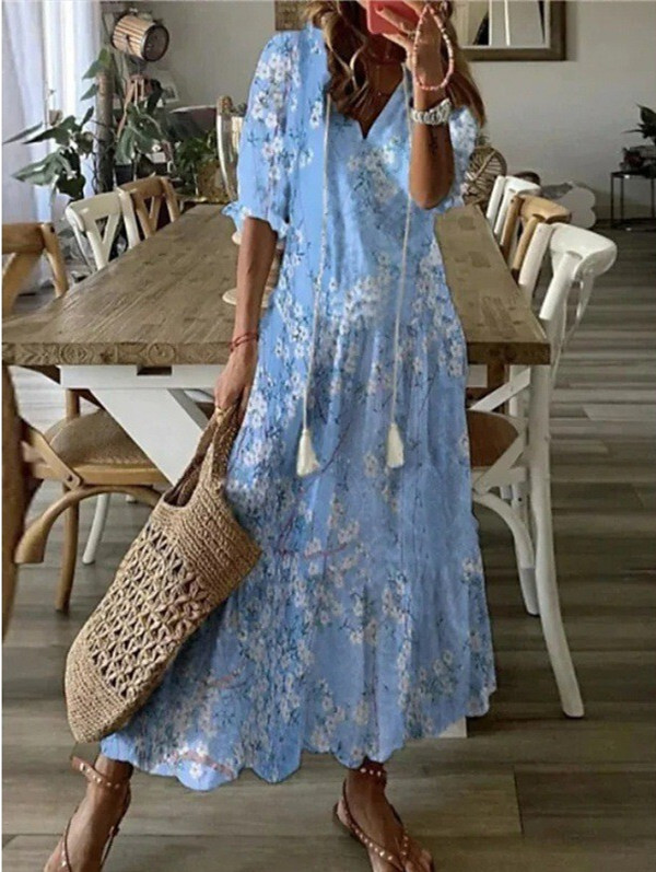 Beach Dresses Ladies Summer Dresses Size 14 Summer Womens Holiday Maxi  Dress Ladies V Neck Beach