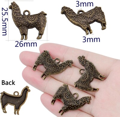 Llama Charms Animal Pendants Alpaca Jewelry Antiqued Bronze 26mm