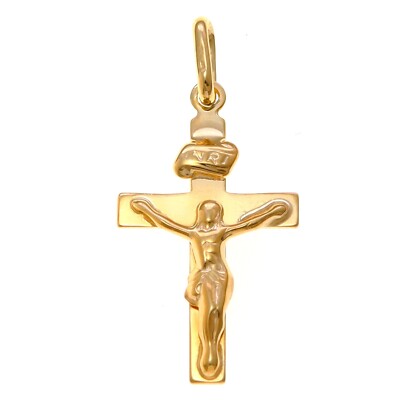 Small Solid 9ct Gold Crucifix Pendant Cross Charm with Jewellery Gift Box