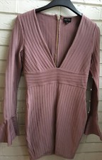PEACE & LOVE LILAC LOW V NECK BODYCON DRESS SIZE 10