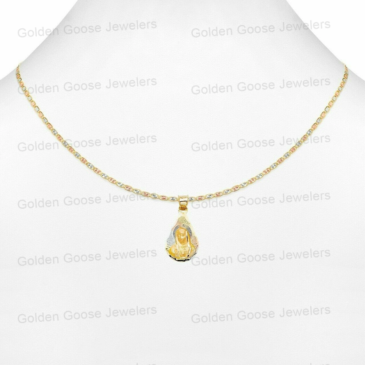 Ciondolo ciondolo timbro Guadalupe in vero oro 14 kt tricolore catena Valentino