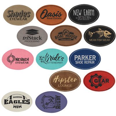 Blank Leather Hat Patches, 10 Pack, Oval Laserable Leatherette with Adhesive