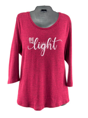 89th & Madison - Soft Knit Raspberry ''Be the Light'' Glitter Graphic Sweater - 2X