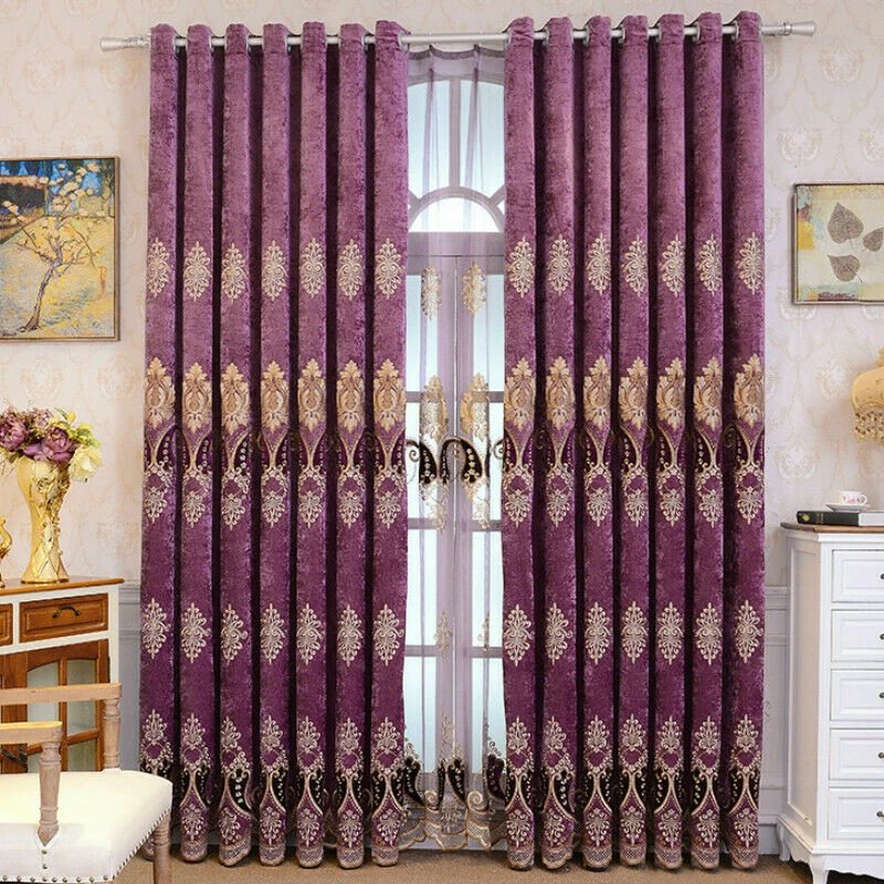 Embroidery Chenille Blackout Curtain Grommet Top Window Panels for Bedroom Retro - Image 3 of 4