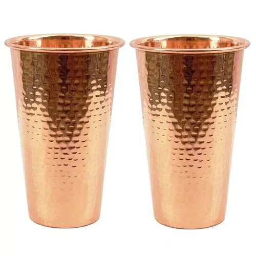 Pure Copper Water Hammered Glass Drinking Tumbler Capacity Set Of 2 PC 450ml - Picture 1 of 4
