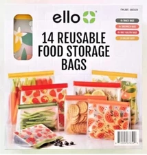 Ello Plastic Reusable Food Storage BPA-Free Bags 14 Pack - New