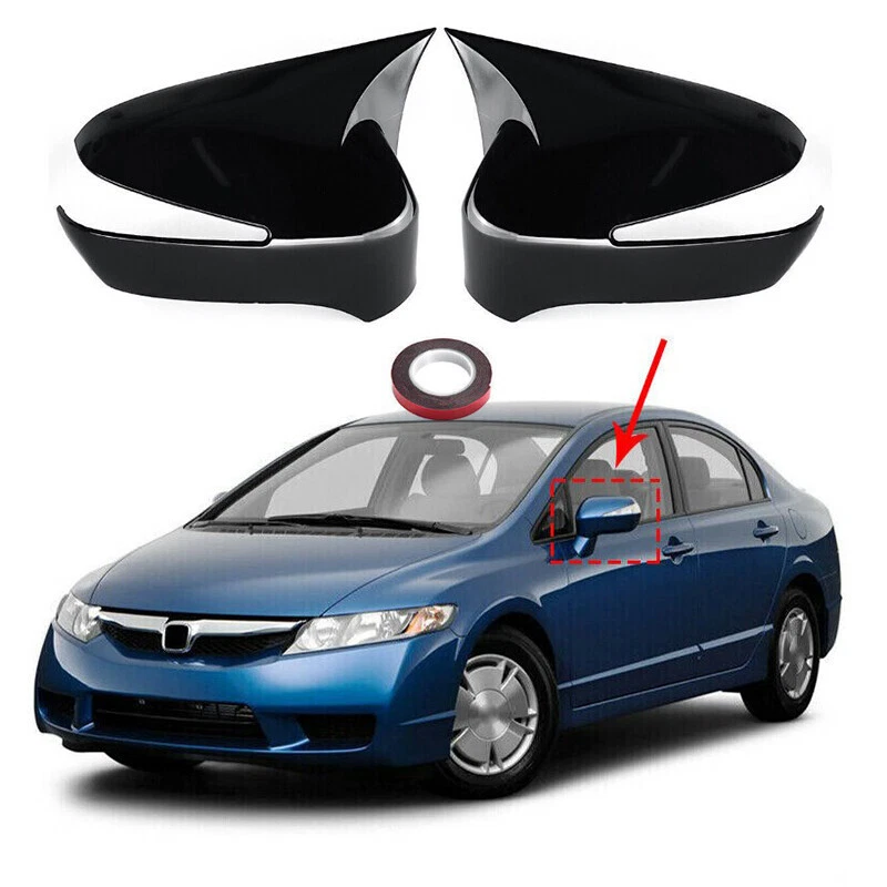 For 2006-2010 2011 Honda Civic Gloss Black Side Rearview Mirror Cover Trim Caps - Image 2 of 4