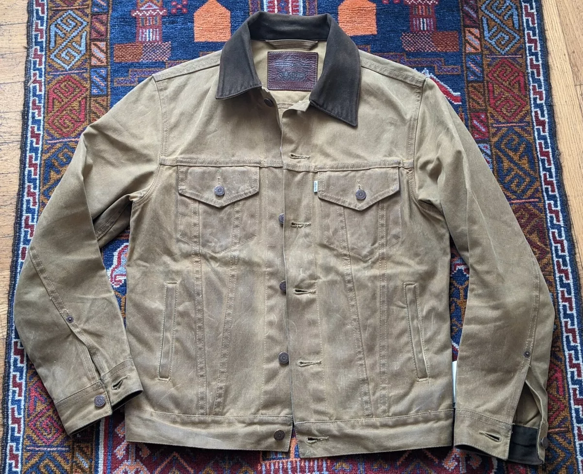 LEVI STRAUSS x FILSON TRUCKER JACKET M WAXED COTTON OIL TIN CLOTH in  BROWN/TAN