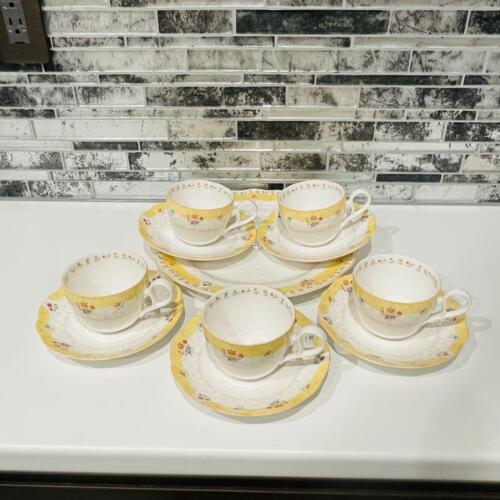 Noritake Cup Saucer 5 Legs 1 Plate True Love Set Yellow White - Picture 1 of 9