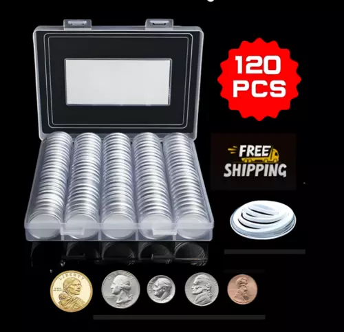 120pcs 30mm Coin Capsules w/Gaskets - Clear Round Plastic Coin Holders & Storage