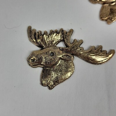 Vintage Brass Moose Emblem 3D Cabin Woods Country Crafting Repurpose 