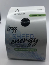L'eggs Women Sheer Energy Compression Sheer Tights Med Support Leg A JET BLACK