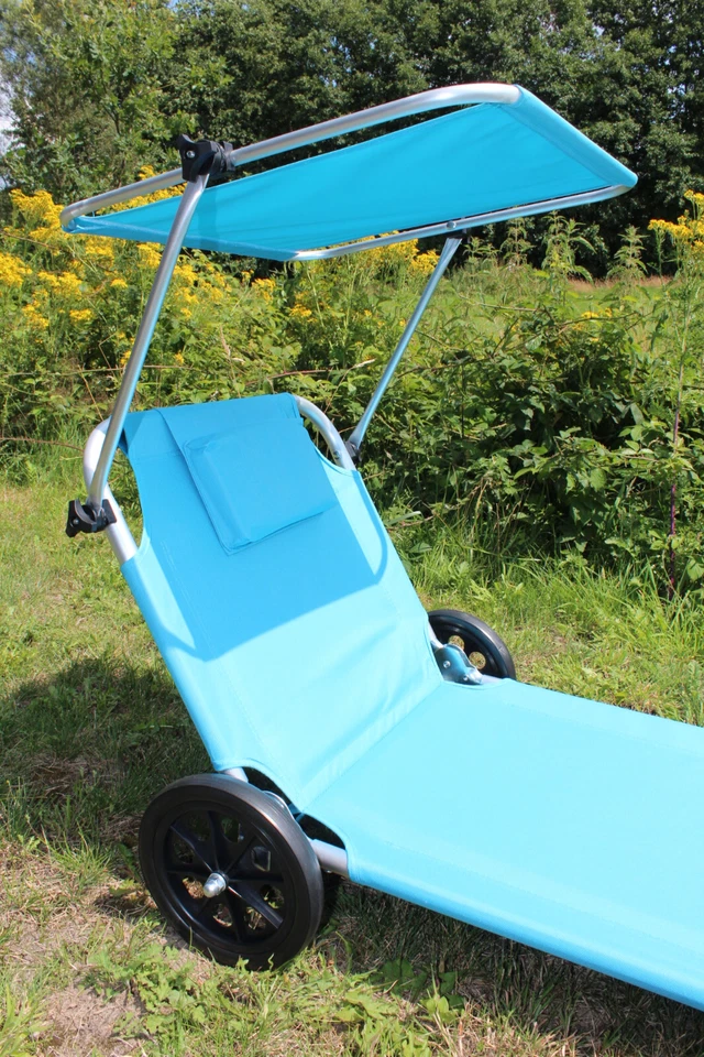 STRANDLIEGE mit Rollen mobile Sonnenliege klappbar Gartenliege Transport Liege - Bild 2 von 4