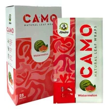 Camo Wraps Natural Leaf WATERMELON Herbal Rolling Wraps (Full Box of 25 Pouches)