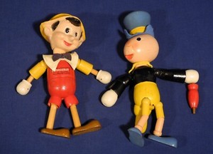 Vtg Set 2 Pinocchio Jimminy Cricket 1939 Ideal Doll Toy Figure Composition Wood