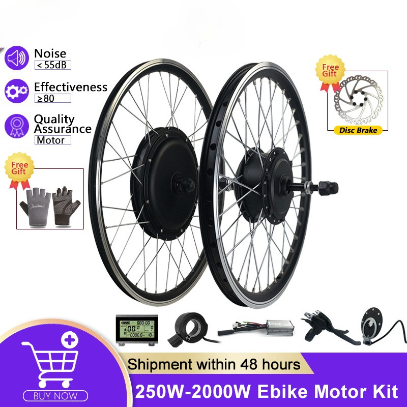 Kit de conversión de bicicleta eléctrica 2000W 1500W 1000W 500W 36V 48V motor buje de rueda delantera/trasera