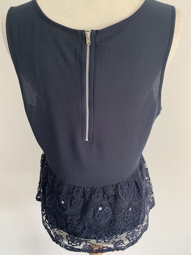 NEXT Blue Embroidered Floral Top Size 14 - Peplum - Lace Detail - Sleeveless. - Picture 5 of 8