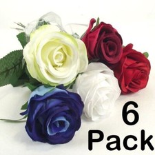 Half Dozen Premium Single Rose Buds! Artificial Silk Roses Flowers Fake Silk