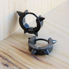 Punk Hip Hop Huggie style Black Titanium Steel Spike Stud Hoop Earrings