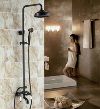 Black Oil Rubbed Brass Bathroom Rainfall Shower Faucet Set Bath Mixer Tap 2rs043