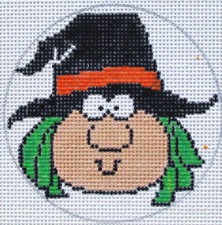 Witch Halloween Ornament Hand Painted Needlepoint Canvas