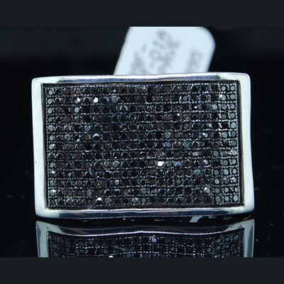 0.85 Ctw Black Diamond 14K White Gold Plated Statement Pave Pinky Men's Ring