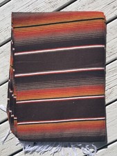Fall Rust Brown Gold Mexican Serape Fringed Blanket Bedspread 84" x 60" Stripes