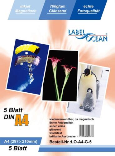 Papel fotográfico A4 de 5 hojas papel magnético brillante de LabelOcean - Imagen 1 de 1
