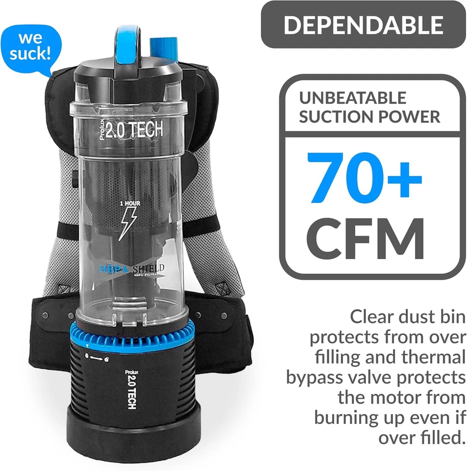 Aspirador de pó Prolux 2.0 sem fio mochila sem saco com bateria de íon de lítio de 1 hora - Imagem 4 de 4