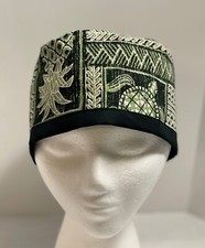 ReversibleGreen Black Tribal Hawaiian Print Nurses Scrub Cap
