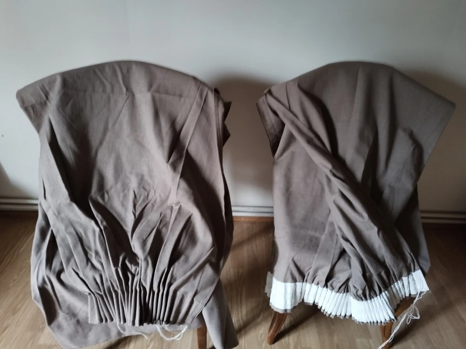 Paire double RIDEAUX anciens marron taupe- Coupon tissu coton Lin -2m40 X 1m30 - Photo 3/4