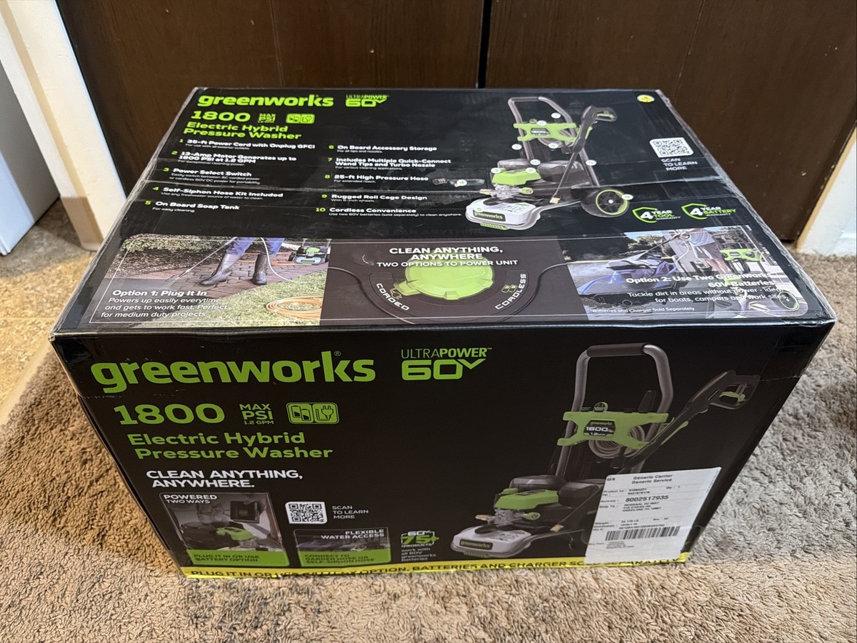 Greenworks Electric Hybrid Portable 1800 PSI Pressure Power Washer