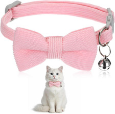 Pink Cat Collar with Bow Adjustable Breakaway Safety Buckle Kitten Collar Bell