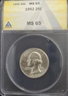1952 Washington Quarter ANACS MS-65 Nice Reverse Toning!