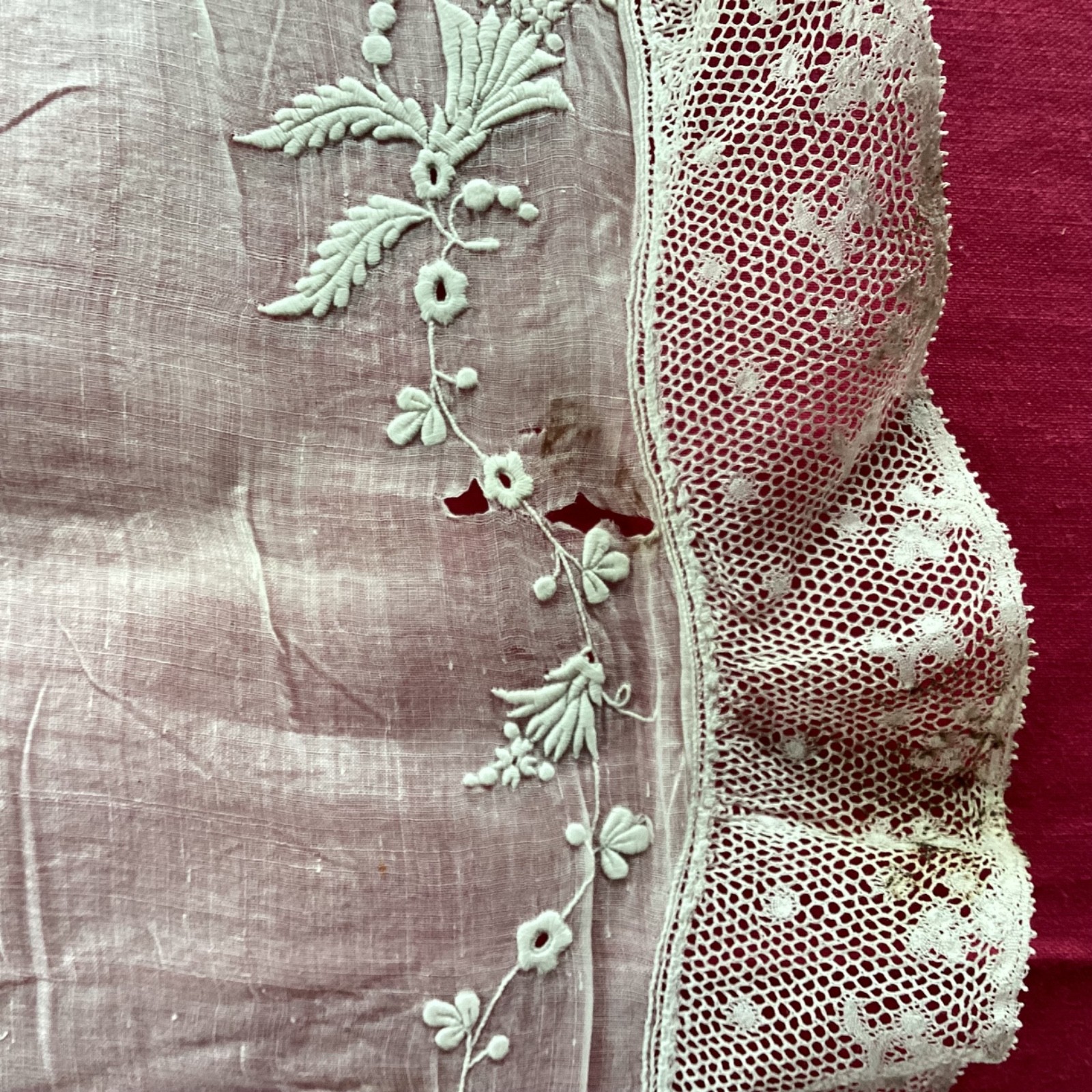 Antique Lace Embroidered Linen Wedding Handkerchief