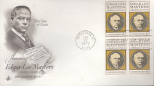 1970 FDC Art Craft (Block of 4) - Scott# 1405 - Edgar Lee Masters