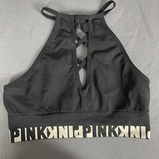 PINK Victoria's Secret Bralette Womens Large Black Cool  Comfy Strappy Logo