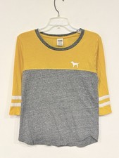 Victoria's Secret Women's 'PINK' Shirt Sz Small Classic Dog Logo Baseball Sleeve