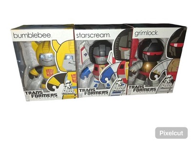 Factory Sealed TRANSFORMERS Mighty Muggs Bumblebee, Starscream, And Grimlock