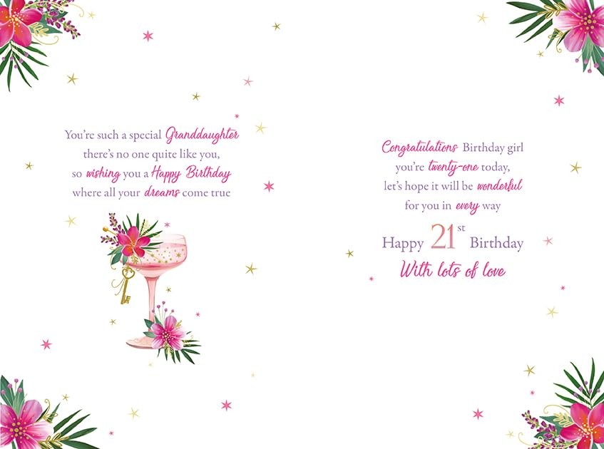 Paper Rose Special Granddaughter 21st Birthday Card - Age 21 - with Foil Details view 2