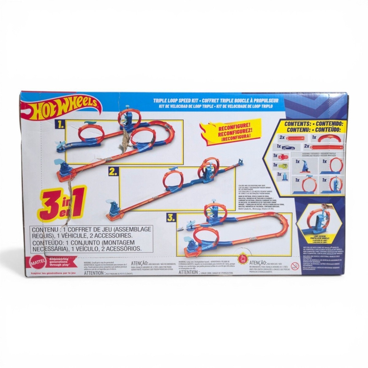 Hot Wheels Triple Loop Track Set with Car & Adapters [DAMAGED BOX