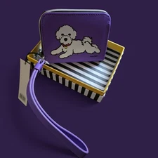 Bichon Frise White Puppy Dog  Purple Wristlet Zip Around Wallet Marc Tetro  NIB