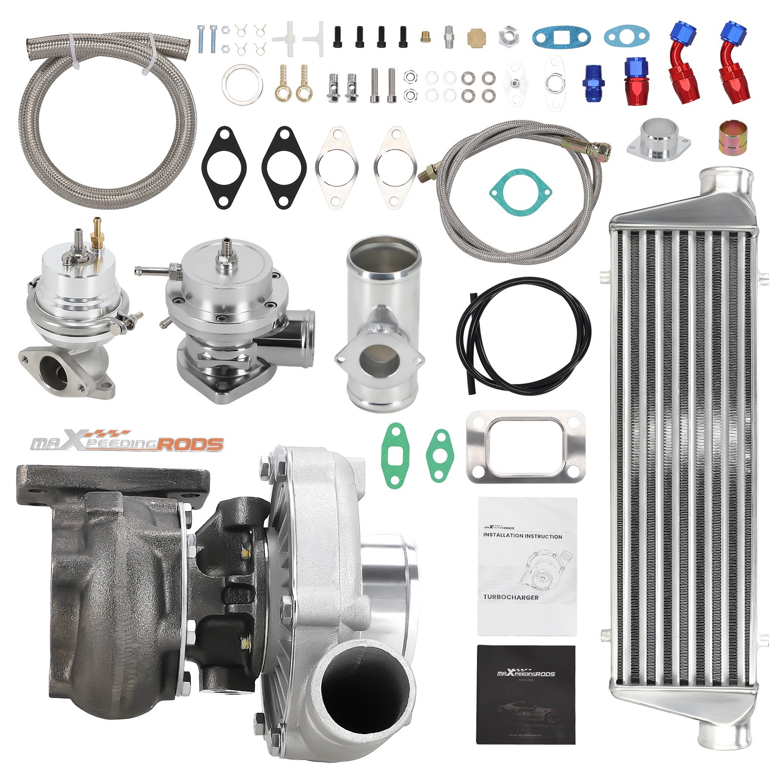 T3 T4 T04E Universal Turbo Stage III+Wastegate+Turbo Intercooler+ Oil lines