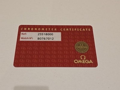 Omega Chronometer Card - Genuine Omega Card
